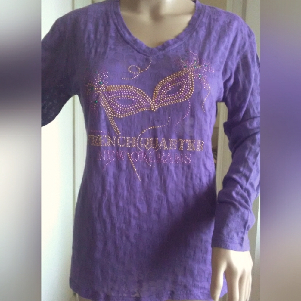 SHEER PURPLE T-SHIRT NEW ORLEANS XL SEQUINS GLASSES FRENCH QUARTER BY CLASSIC